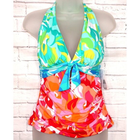 Bleu by Rod Beattie Women’s Tie-Front Halter Tankini Multi Size 6 NWT - Picture 2 of 8